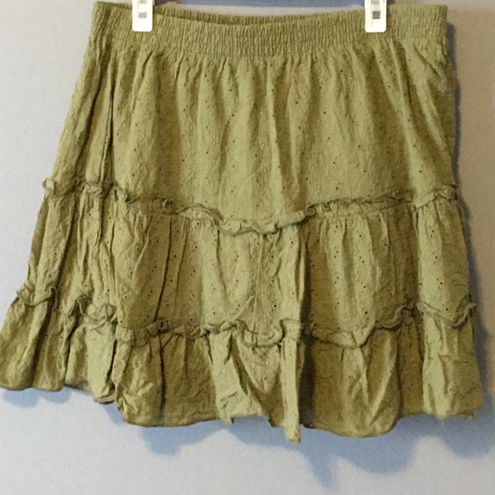 Favlux green ruffle trim mini skirt with elastic waist